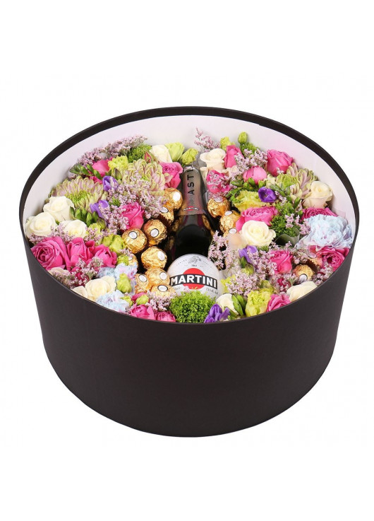 Цветочный бокс "Wine & flowers"