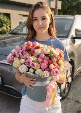 Микс кустовых роз в коробке XL — 25-31 ветка
