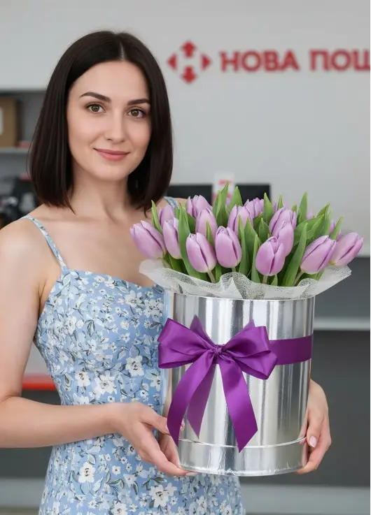 25 сиреневых тюльпанов в коробке (импорт, Голландия)