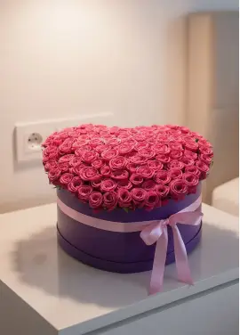 101 розовых роз в коробке-сердце