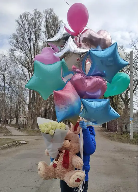 Набор для Любимой: розы, мишка, шары Набор для Любимой: розы, мишка, шары