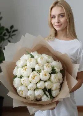 Белые пионы, букет в Днепре