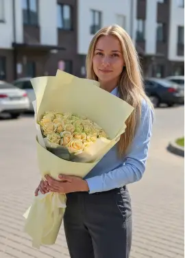 Букет из 25 нежных роз «Пич Аваланч»