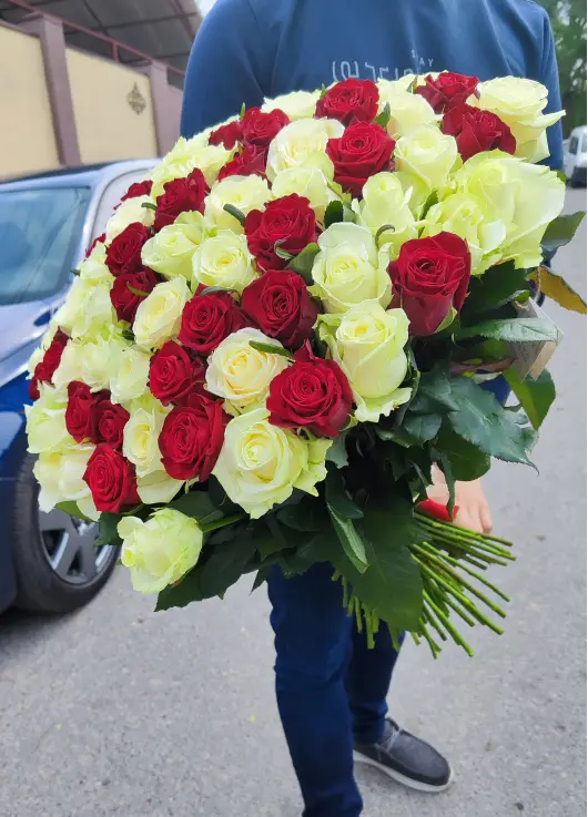 Букет из 51 красной и белой розы