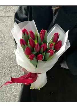 Букет из 15 красных тюльпанов (импорт, Голландия)