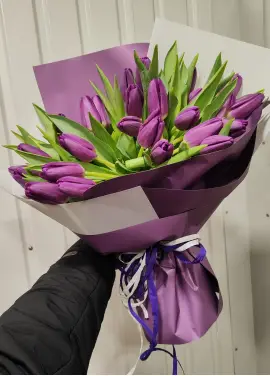 Букет из 25 фиолетовых тюльпанов (импорт, Голландия)