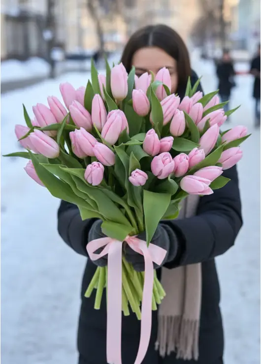 Букет из 75 розовых тюльпанов (импорт, Голландия)