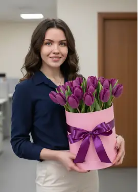 25 фиолетовых тюльпанов в коробке (импорт, Голландия)