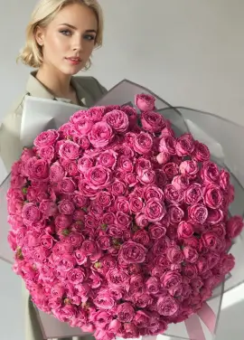 75 веток пионовидной малиновой розы  Bubbles